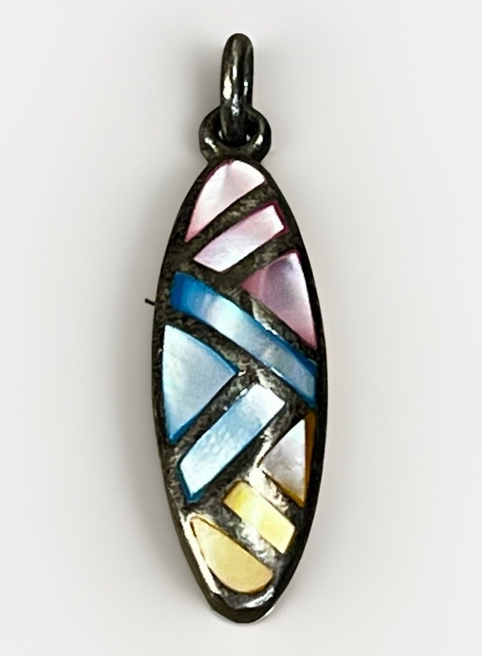 Sterling Silver Native Navajo Mother of Pearl Turquoise Coral Drop Pendant - VTG